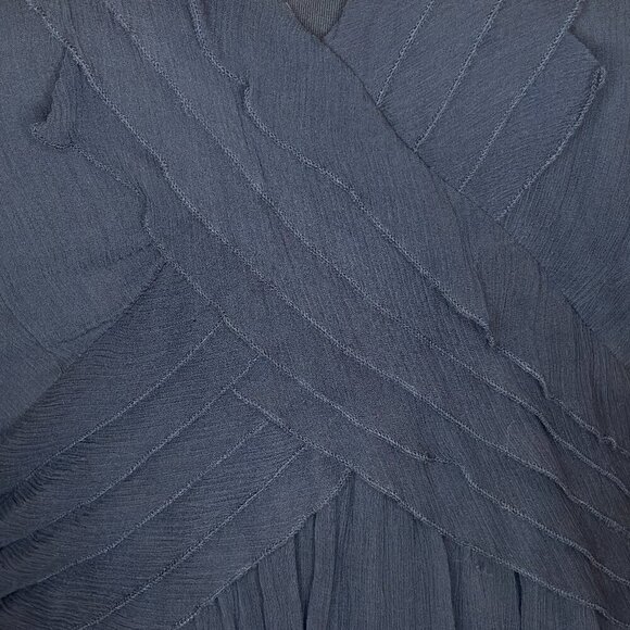 BCBGMAXAZRIA Navy Chiffon Pleated Flutter Sleeve Blouse | Women’s Size Medium - Picture 6 of 7